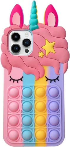 Vista 6 de Pop Case para iPhone 12/12 Pro, Funda de silicona con burbujas de gato negro afortunado de dibujos animados, brillo, estrellas, burbujas de arena