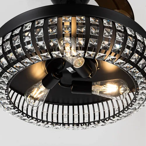 Vista 8 de Ventiladores de techo de cristal con luces y mando a distancia, ventilador de techo de araña de 42 pulgadas Ventilador de techo retráctil negro