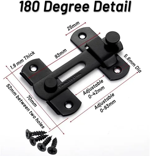 Vista 5 de Cerradura de puerta de granero (paquete de 2 con juego de tornillos) – Cerradura de puerta deslizante – Cerradura de puerta de seguridad