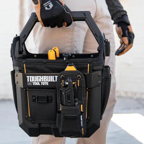 Vista 9 de ToughBuilt Serie ClipTech – Bolsa de herramientas de boca masiva de 12 pulgadas, bolsa de cuerpo duro de apertura amplia con 25 bolsillos, barra