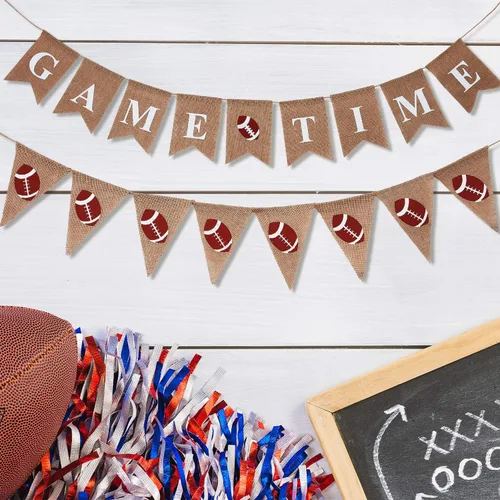 Vista 4 de 2 pancartas de arpillera de fútbol de 11.5 pies para colgar fiestas de fútbol, banderines para fiestas temáticas de cumpleaños, cuencos