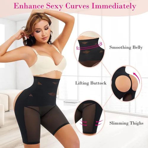 Vista 3 de Nebility Faja moldeadora de glúteos para mujer, cintura alta, realzador de cadera, control de abdomen, pantalones cortos moldeadores de cuerpo