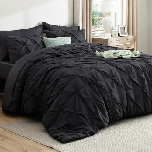 Vista 10 de Bedsure - Juego de edredón tamaño individual gris - Ropa de cama tamaño individual en una bolsa de 5 piezas, juego de cama Pintuck GentleSoft™