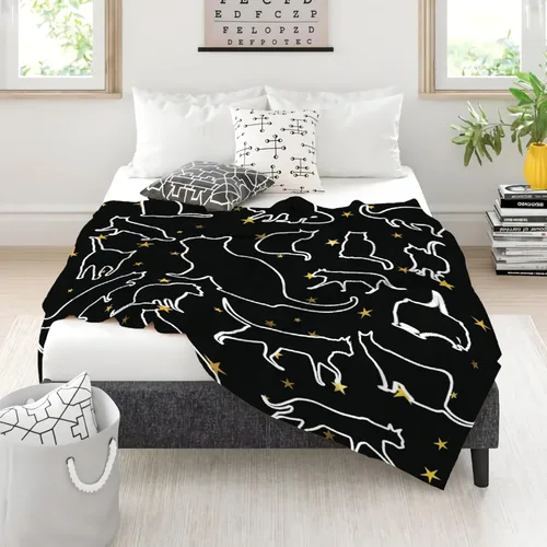 Vista 6 de Khumbhira Manta de estrellas de gatos negros, regalos lindos para niños y niñas, decoración de gatitos, manta de franela suave y ligera, ropa
