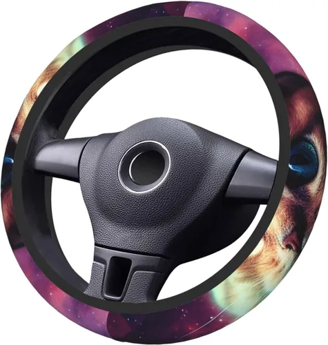 Vista 8 de Funda elástica para volante de automóvil con estampado de gato Galaxy de 15 pulgadas, protector de volante antideslizante, accesorios universales