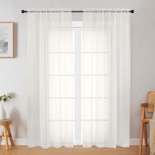 Vista 40 de 2 paneles de cortinas traslúcidas blancas para dormitorio, sala de estar, 96 pulgadas de largo, modernas, suaves, ligeras, con bolsillo para barra