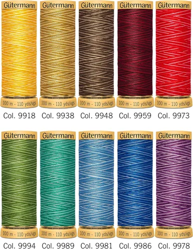 Vista 4 de Gütermann 731149-1 Juego de hilos de algodón natural 100 m x 10 carretes, multicolor, surtido