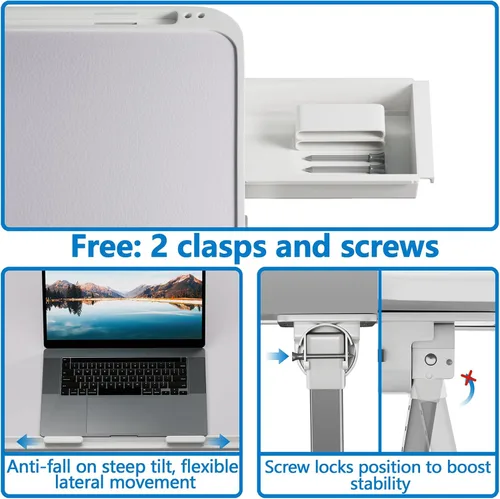 Vista 4 de Potuopy Escritorio ajustable para computadora portátil, bandeja de mesa de Gris