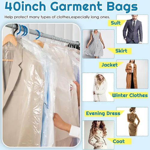 Vista 4 de Patelai - 40 bolsas de ropa para colgar, fundas de plástico transparente