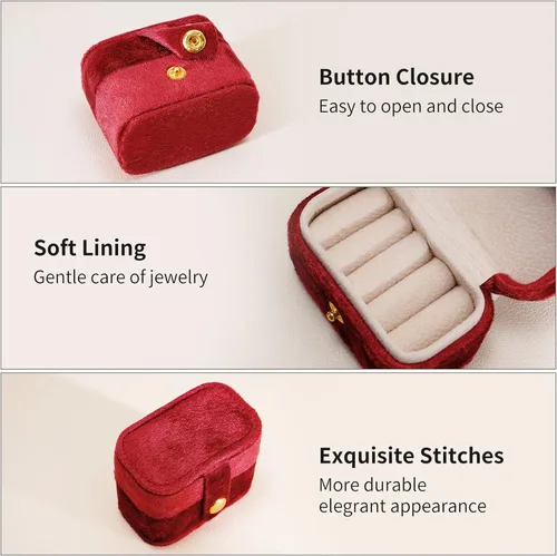Vista 4 de CASEGRACE Joyero de viaje de terciopelo Caja de joyería pequeña portátil para anillos de terciopelo de felpa para anillos, aretes, accesorios