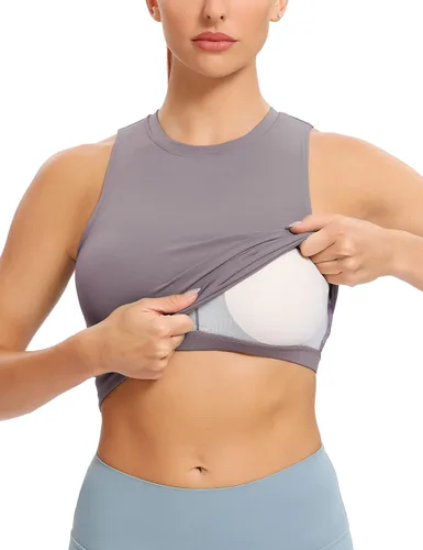 Vista 4 de Natural Feelings - Sujetadores deportivos sin mangas, con relleno extraíble, para mujer ombligueras para yoga, entrenamiento, correr