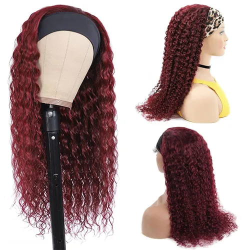 Vista 2 de Punmasa Peluca de cabello humano con diadema de onda profunda 99J de cabello humano para mujer, sin pegamento, sin encaje frontal, hecha a máquina