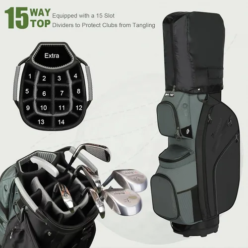 Vista 2 de Golf Cart Bag 15 Way Organizer Divider Top Golf Club Cart Bag for Men Women with Cooler, Handles and Rain Cover