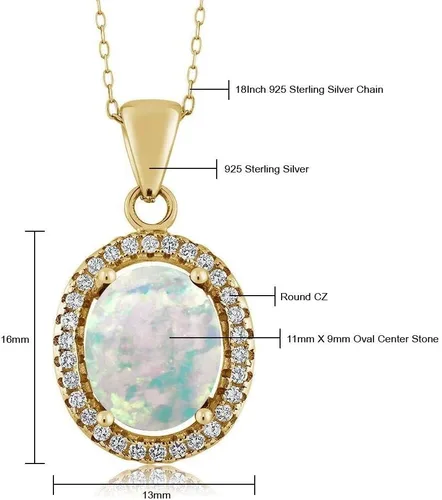 Vista 70 de Gem Stone King Collar con colgante de plata chapada en oro amarillo de 18 quilates de 0.433 x 0.354 in con piedra natal ovalada para mujer