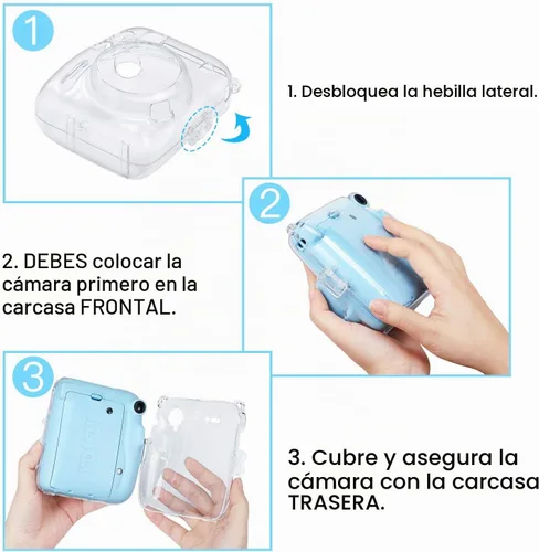 Vista 4 de FINTIE - Funda transparente para cámara de película instantánea Fujifilm Instax Mini 11 Crystal Hard Shell Cover, Back Films Pocket, Adjustable