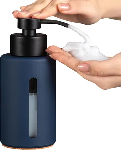 Vista 9 de Enra Dispensador de jabón de vidrio con ventana transparente, dispensador de bomba manual de acero inoxidable mate de 12 onzas, dispensador de jabón