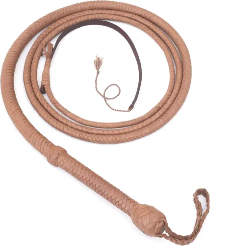Vista 5 de Natural Tan Brown Leather Bullwhip Real Cowhide Leather Bull Whip for Sound Practice, Horse Handling & Costume Use