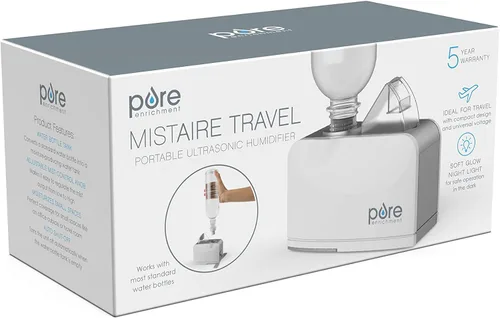 Vista 5 de Pure Enrichment MistAire Travel - Humidificador ultrasónico de botella de agua de niebla fría con apagado automático, luz ambiental, pierna plegable