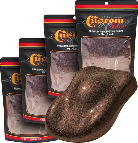 Vista 66 de Custom Shop - Purpurina metálica para pintura automotriz, oro brillante, 4 oz, micro escamas de metal de 0.004" para pintura de automóviles, aditivo