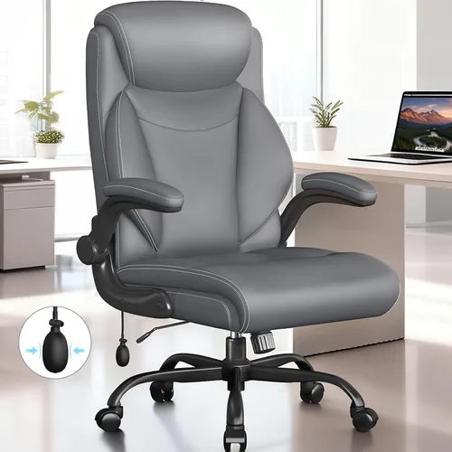 Vista 13 de Silla ergonómica de oficina, silla de computadora de escritorio en casa, silla ejecutiva de respaldo alto, silla cómoda de cuero acolchado