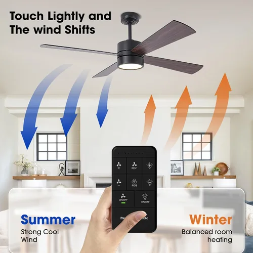 Vista 7 de Ventiladores de techo con luces, ventilador de techo de araña de 52 pulgadas con LED RGB para dormitorio, sala de estar, control remoto/aplicación