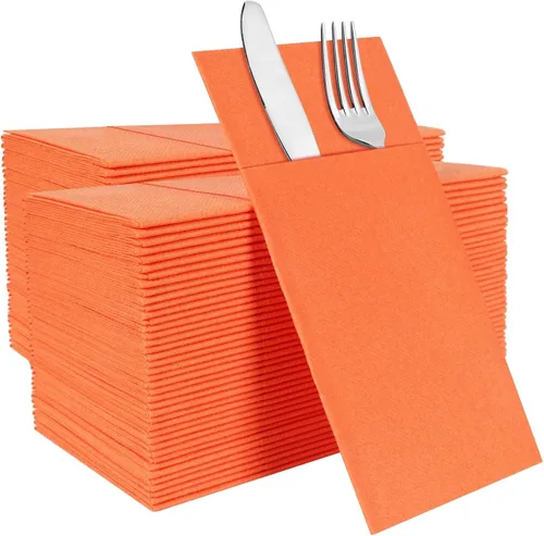 Vista 13 de Servilletas negras desechables con sensación de lino con bolsillo integrado para cubiertos, preplegadas para cuchillos y tenedores, servilletas