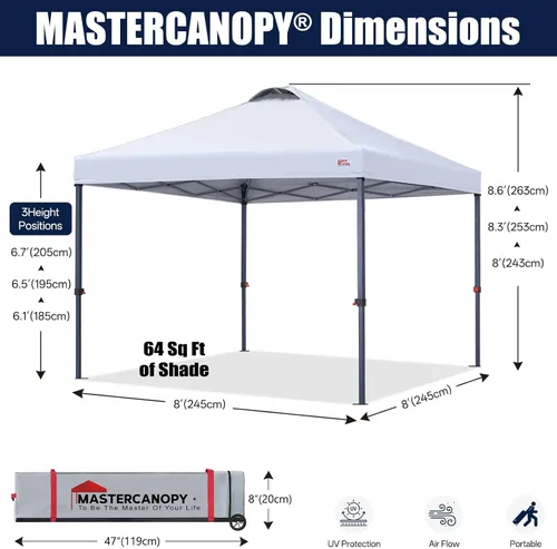 Vista 2 de MASTERCANOPY Tienda de campaña desplegable duradera de 8 x 8 con bolsa Blanco