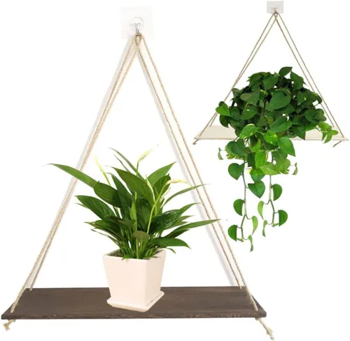 Vista 6 de Estantes flotantes 1 paquete de madera para colgar en la pared de estantes para macetas de plantas o macetas, estantes flotantes colgantes de diseño