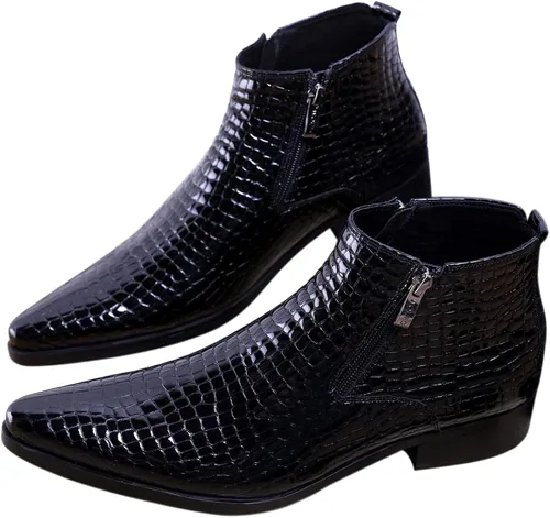 Vista 7 de SANTIMON Botas casuales con cremallera y punta puntiaguda, de cuero de charol para hombre