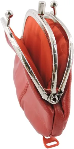 Vista 4 de SILVERFEVER Monedero de cuero con cierre Kisslock - Piel de cordero auténtica hecha a mano, Negro-2Comp,1Pocket