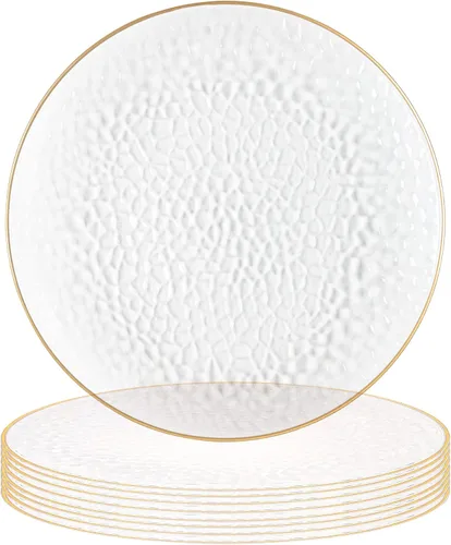 Vista 53 de PARTY BARGAINS Placas de carga de 13 pulgadas, paquete de 4, borde dorado transparente, cargadores desechables resistentes para comedor elegante Un