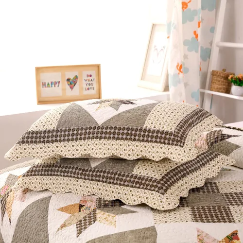Vista 6 de YAYIDAY Colchas Tamaño Queen Juego de Colcha de Retazos – 100% algodón reversible, transpirable, marrón, geométrico, acolchado con fundas