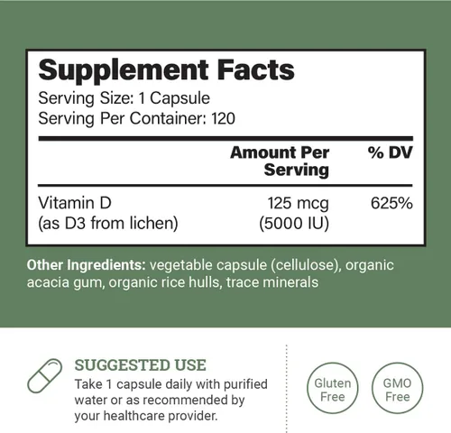 Vista 2 de Earth Harmony Naturals Suplemento vegano de vitamina D3 5000 iu – Suplementos puros de alta potencia para la salud inmune y fuerte apoyo a