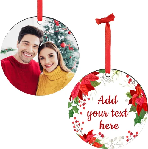 Vista 9 de Adornos de Navidad personalizados con foto, 1-150 paquetes de imágenes de texto con nombre de logotipo personalizado para bodas de Navidad