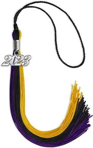 Vista 38 de Endea Graduation Borla de triple color con gota de fecha plateada (negro/dorado/granate, 2020)