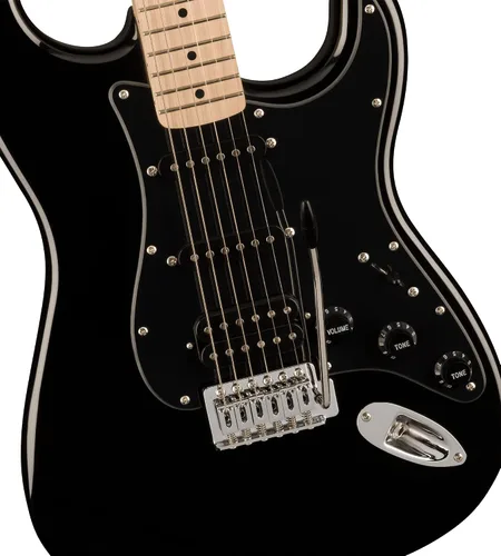 Vista 4 de Fender Squier Sonic Stratocaster HSS - Paquete negro con amplificador Frontman 10G, afinador, correa, cable, púas y DVD de guitarra Austin Bazaar