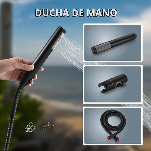 Vista 4 de Aolemi Kit de ducha al aire libre con cabezal de 8 pulgadas con mano, negro