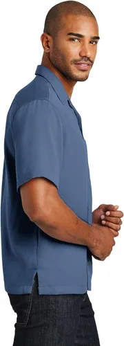 Vista 2 de Port Authority Camisa Easy Care Camp para hombre, Negro, azul, apio, marfil