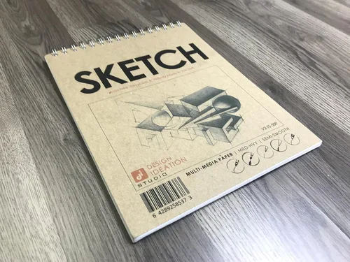 Vista 2 de Cuaderno de bocetos. Bloc encuadernado con alambre para lápiz, tinta, marcador, carbón y pinturas de acuarela, (8.5 x 11 pulgadas), 50 páginas (1)