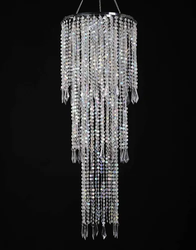 Vista 7 de Pantalla de araña de 3 niveles con cuentas de acrílico iridiscente, pantalla colgante de luz de techo con cuentas de cristal para boda, fiesta