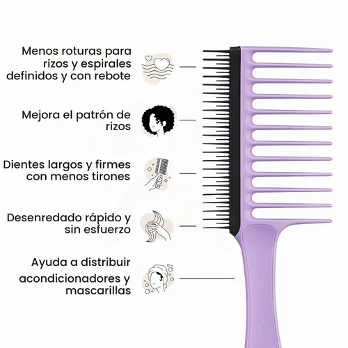 Vista 4 de Tangle Teezer Peine de dientes anchos para cabello rizado, peine desenredante de doble cara para todo tipo de cabello, desenredante húmedo y seco