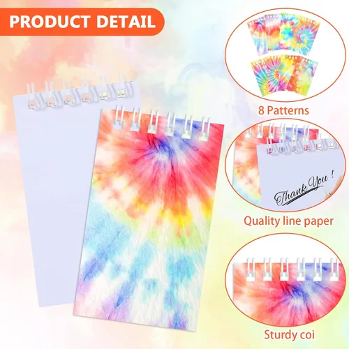 Vista 3 de Dianelhall 24 mini cuadernos de teñido anudado coloridos recuerdos de fiesta, mini bloc de notas en espiral, suministros de fiesta para niños