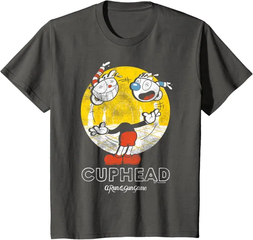 Vista 30 de Cuphead Camiseta con Mugman Head Malabarismo Negro