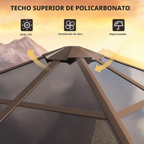 Vista 4 de Aoxun 10'x10' Outdoor Gazebo with Polycarbonate Roof Khaki Single Roof Caqui