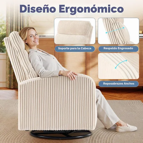 Vista 6 de DUMOS Silla giratoria de 360°, cómoda silla para dormitorio, mecedora con cojín de asiento grueso, sofás con respaldo alto para sala de estar