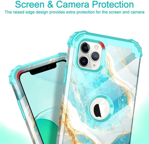 Vista 4 de Hocase para iPhone 11 Pro Max, Funda Protectora Resistente a Prueba de Golpes de Silicona Suave y Goma Amortiguadora + Funda Protectora Híbrida