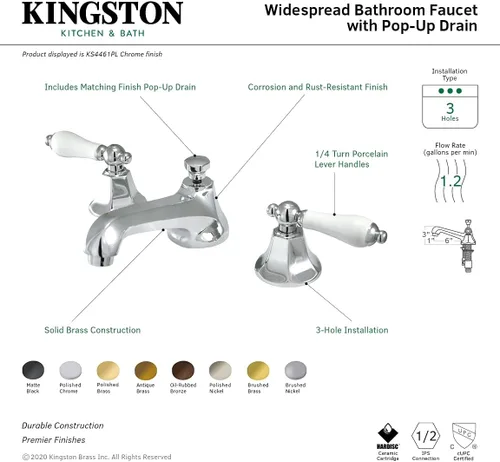 Vista 3 de Kingston Brass KS4467PL Grifo de baño extendido de 8 pulgadas, latón cepillado
