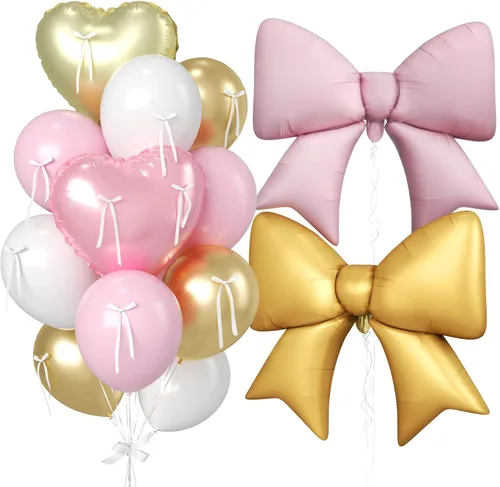 Vista 22 de 16 globos de corazón rosa, globos de lazo de 38 pulgadas, globo transparente rosa perla de doble relleno y arco en forma de corazón globo