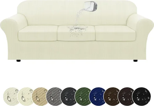 Vista 56 de Funda impermeable para silla con brazos, juego de 2 piezas, funda a rayas para 1 sofá separado con cojín en T, fundas de sillón de tela