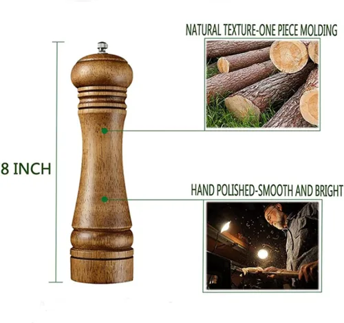 Vista 8 de Juego de molinillo de pimienta de madera con molinillo manual, molinillos sólidos con juego de molinillos de cerámica ajustables fuertes de 8